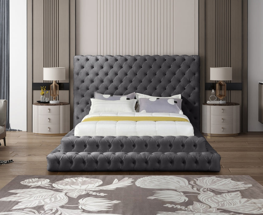 Meridian Furniture - Revel Velvet Queen Bed in Grey - RevelGrey-Q