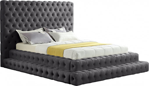 Meridian Furniture - Revel Velvet Queen Bed in Grey - RevelGrey-Q - GreatFurnitureDeal