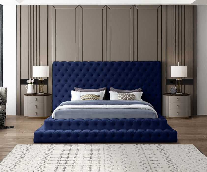 Meridian Furniture - Revel Velvet King Bed in Navy - RevelNavy-K