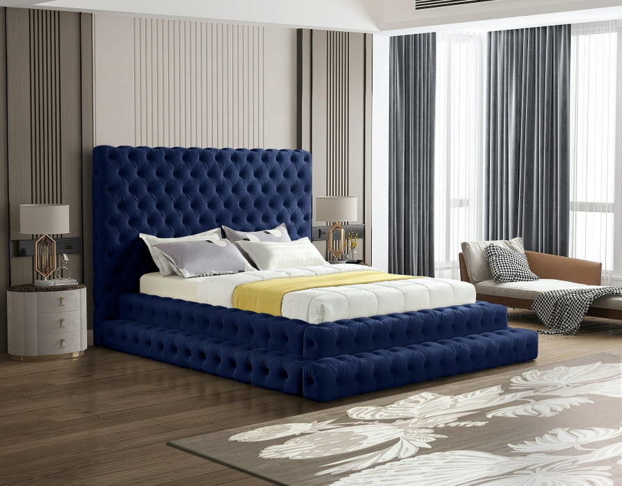 Meridian Furniture - Revel Velvet Queen Bed in Navy - RevelNavy-Q