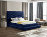 Meridian Furniture - Revel Velvet Queen Bed in Navy - RevelNavy-Q - GreatFurnitureDeal