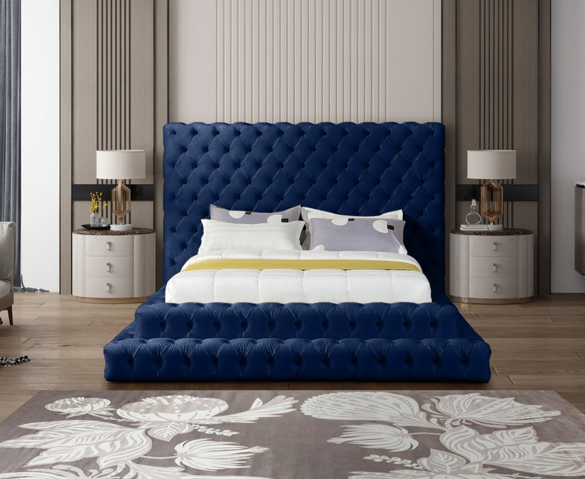 Meridian Furniture - Revel Velvet Queen Bed in Navy - RevelNavy-Q