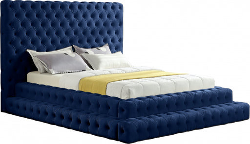 Meridian Furniture - Revel Velvet Queen Bed in Navy - RevelNavy-Q - GreatFurnitureDeal