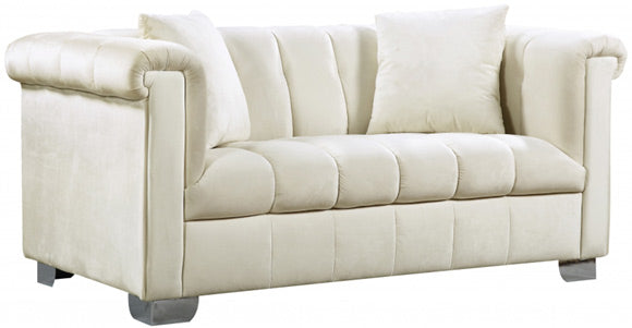 Meridian Furniture - Kayla Velvet Loveseat in Cream - 615Cream-L - GreatFurnitureDeal