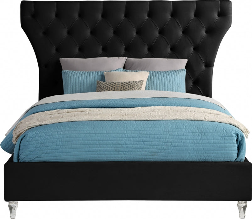 Meridian Furniture - Kira Velvet Queen Bed in Black - KiraBlack-Q - GreatFurnitureDeal
