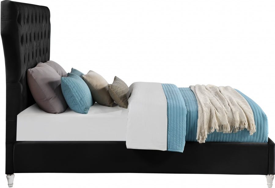 Meridian Furniture - Kira Velvet Queen Bed in Black - KiraBlack-Q - GreatFurnitureDeal