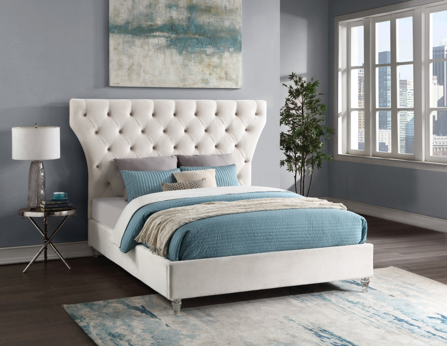 Meridian Furniture - Kira Velvet King Bed in Cream - KiraCream-K