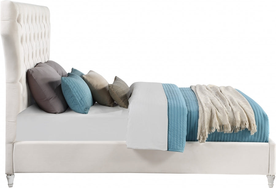 Meridian Furniture - Kira Velvet King Bed in Cream - KiraCream-K