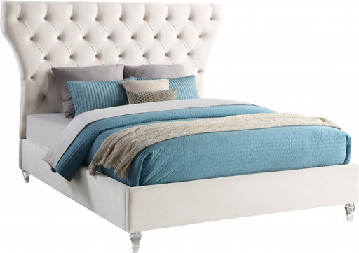 Meridian Furniture - Kira Velvet Queen Bed in Cream - KiraCream-Q - GreatFurnitureDeal