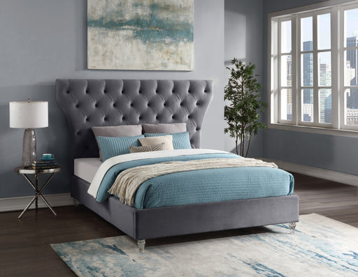 Meridian Furniture - Kira Velvet King Bed in Grey - KiraGrey-K - GreatFurnitureDeal