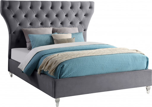 Meridian Furniture - Kira Velvet King Bed in Grey - KiraGrey-K - GreatFurnitureDeal