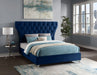 Meridian Furniture - Kira Velvet Queen Bed in Navy - KiraNavy-Q - GreatFurnitureDeal