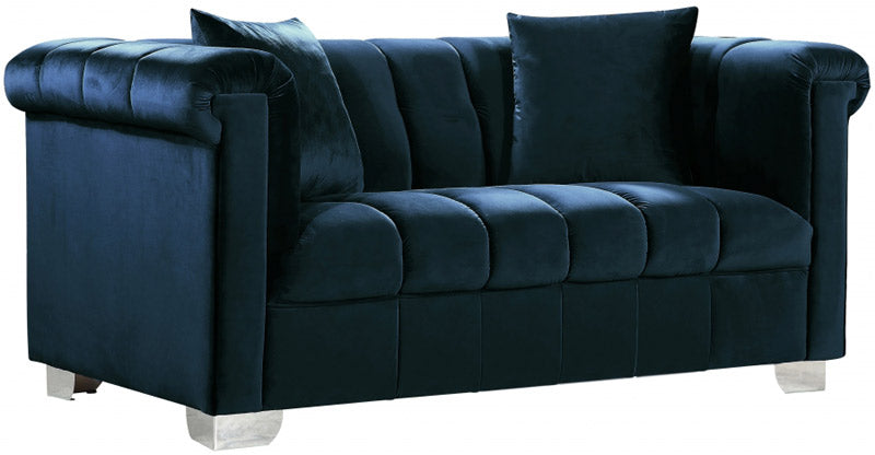 Meridian Furniture - Kayla Velvet Loveseat in Navy - 615Navy-L - GreatFurnitureDeal