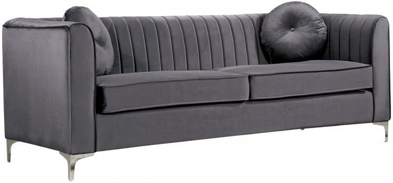 Meridian Furniture - Isabelle Velvet Sofa in Grey - 612Grey-S - GreatFurnitureDeal