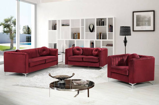 Meridian Furniture - Isabelle Velvet Loveseat in Burgundy - 612Burg-L - GreatFurnitureDeal