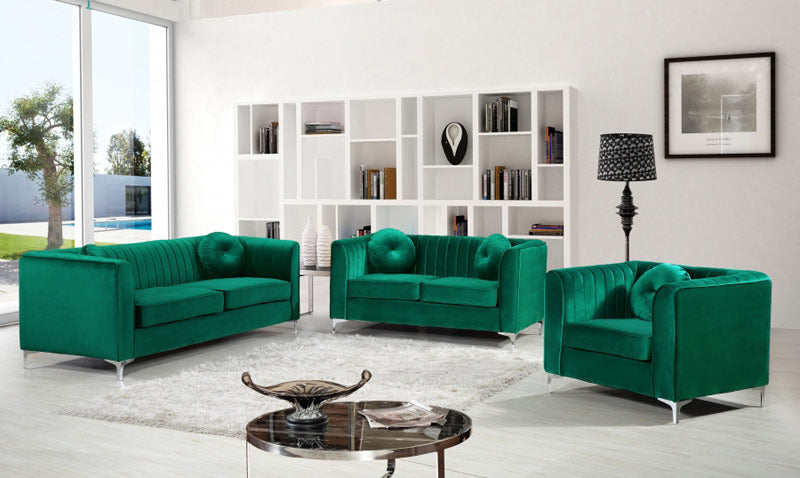 Meridian Furniture - Isabelle Velvet Sofa in Green - 612Green-S - GreatFurnitureDeal