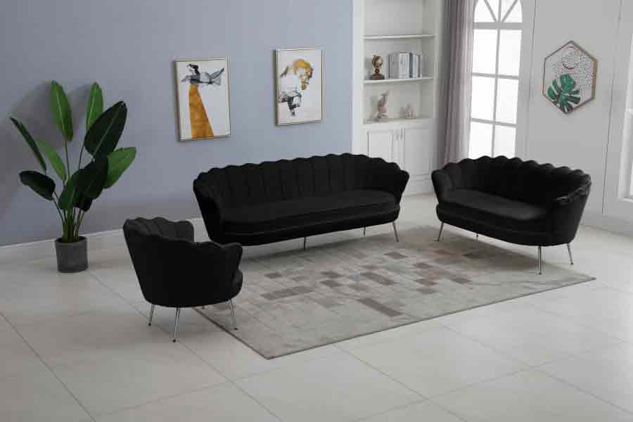 Meridian Furniture - Gardenia Velvet Sofa in Black - 684Black-S