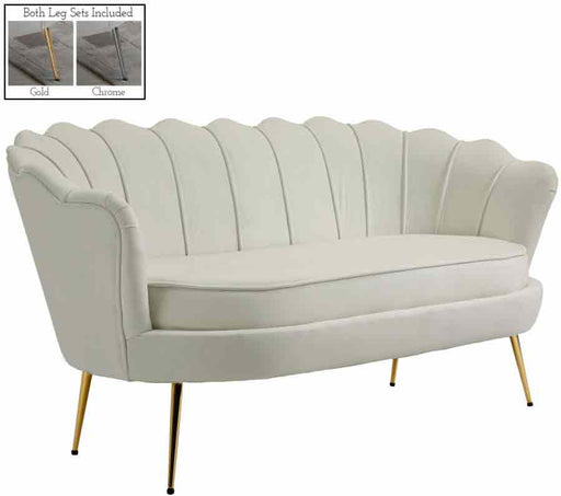 Meridian Furniture - Gardenia Velvet Loveseat in Cream - 684Cream-L - GreatFurnitureDeal