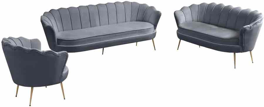 Meridian Furniture - Gardenia Velvet Sofa in Grey - 684Grey-S