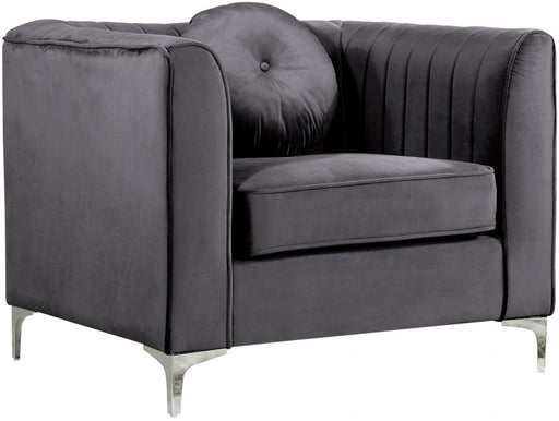 Meridian Furniture - Isabelle Velvet Chair in Grey - 612Grey-C - GreatFurnitureDeal