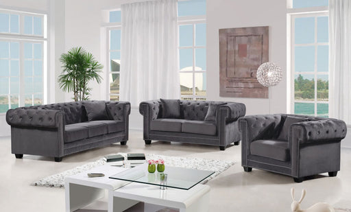 Meridian Furniture - Bowery Velvet Loveseat in Grey - 614Grey-L - GreatFurnitureDeal
