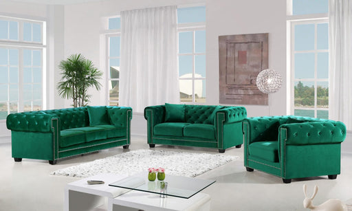 Meridian Furniture - Bowery Velvet Loveseat in Green - 614Green-L - GreatFurnitureDeal