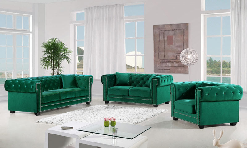 Meridian Furniture - Bowery Velvet Loveseat in Green - 614Green-L
