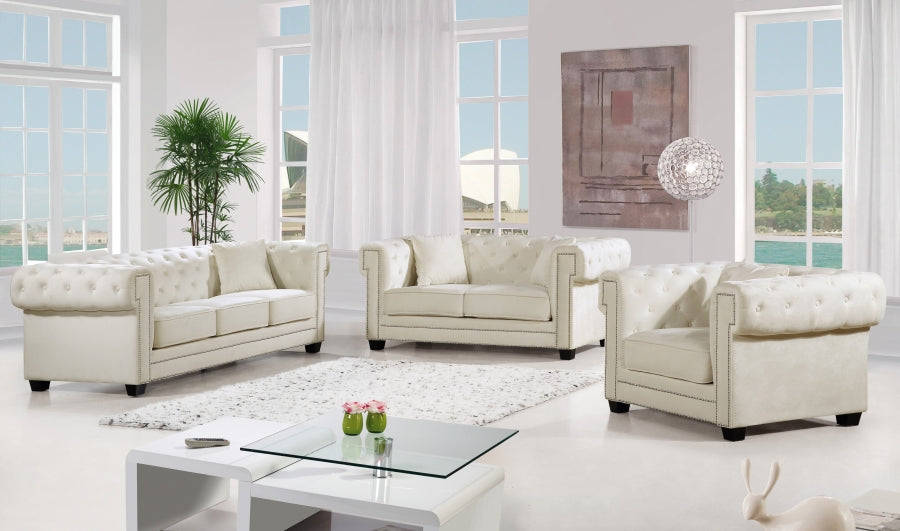 Meridian Furniture - Bowery Velvet Loveseat in Cream - 614Cream-L - GreatFurnitureDeal