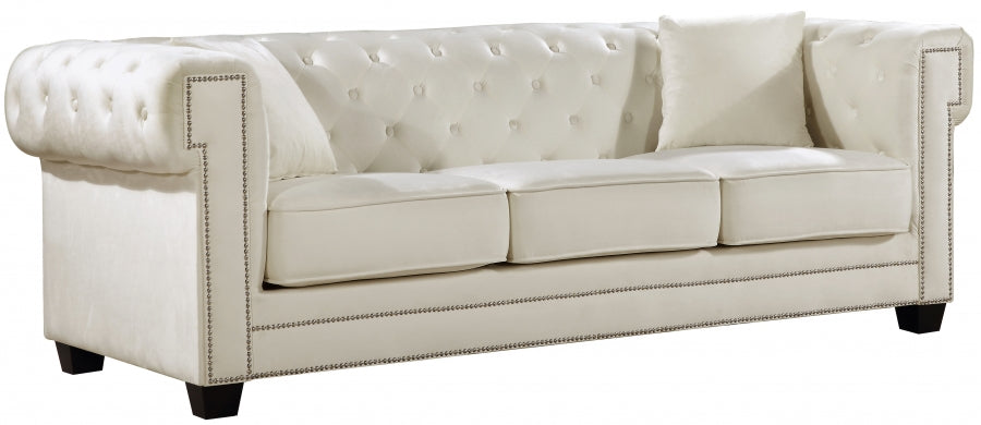 Meridian Furniture - Bowery Velvet Sofa in Cream - 614Cream-S - GreatFurnitureDeal