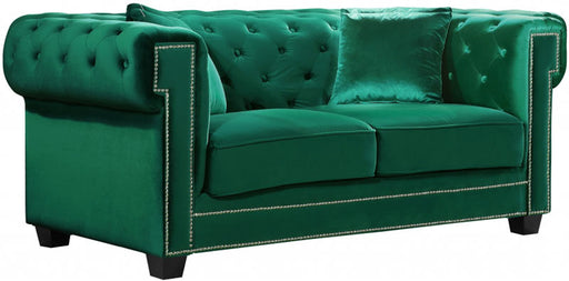 Meridian Furniture - Bowery Velvet Loveseat in Green - 614Green-L - GreatFurnitureDeal