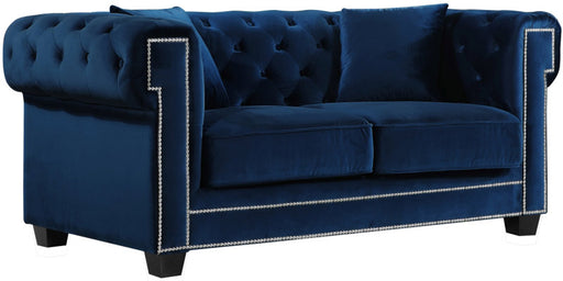 Meridian Furniture - Bowery Velvet Loveseat in Navy - 614Navy-L - GreatFurnitureDeal