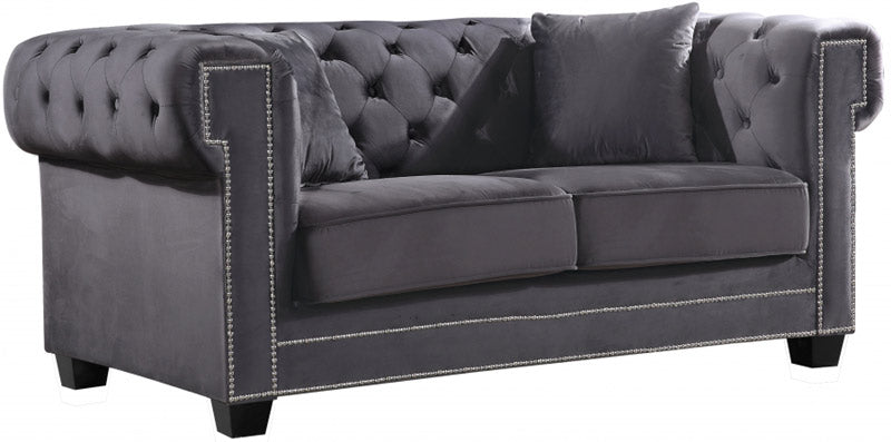 Meridian Furniture - Bowery Velvet Loveseat in Grey - 614Grey-L - GreatFurnitureDeal