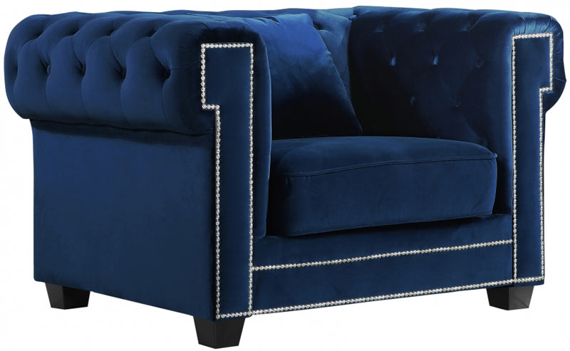Meridian Furniture - Bowery Velvet Chair in Navy - 614Navy-C - GreatFurnitureDeal