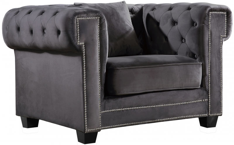 Meridian Furniture - Bowery Velvet Chair in Grey - 614Grey-C - GreatFurnitureDeal