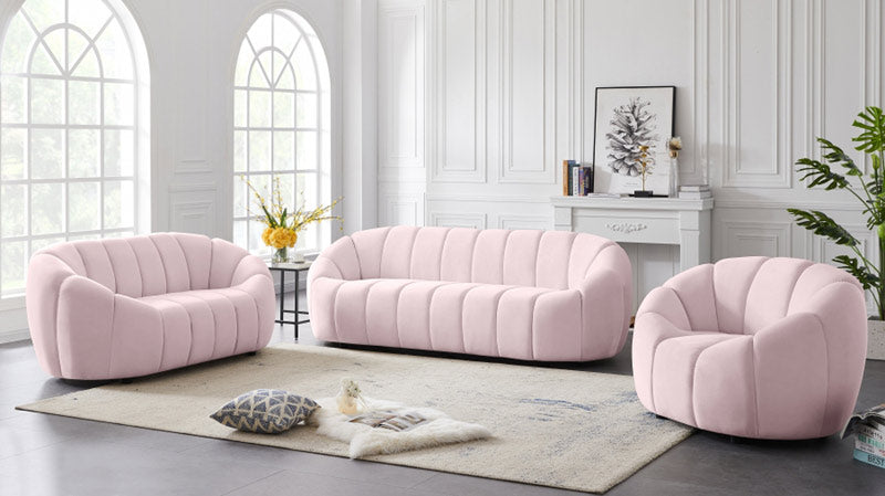 Meridian Furniture - Elijah Velvet Loveseat in Pink - 613Pink-L - GreatFurnitureDeal