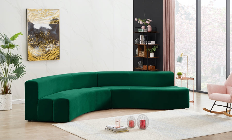 Meridian Furniture - Curl Velvet 2 Piece Sectional in Green - 624Green-Sectional - GreatFurnitureDeal