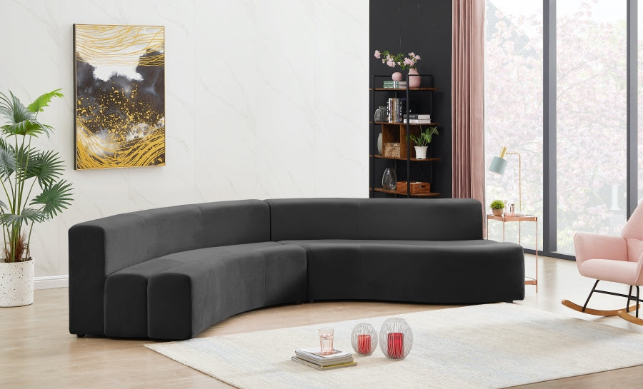 Meridian Furniture - Curl Velvet 2 Piece Sectional in Grey - 624Grey-Sectional - GreatFurnitureDeal