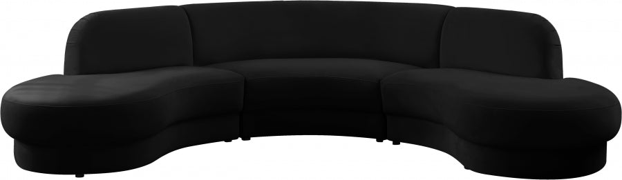 Meridian Furniture - Rosa Velvet 3 Piece Sectional in Black - 628Black-Sectional - GreatFurnitureDeal