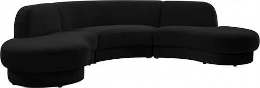 Meridian Furniture - Rosa Velvet 3 Piece Sectional in Black - 628Black-Sectional - GreatFurnitureDeal
