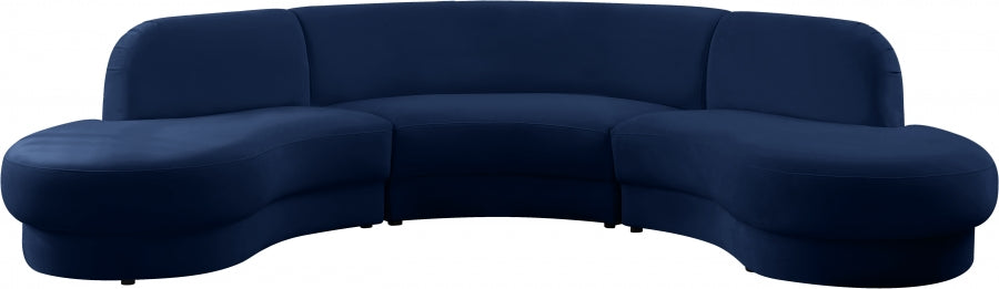 Meridian Furniture - Rosa Velvet 3 Piece Sectional in Navy - 628Navy-Sectional - GreatFurnitureDeal