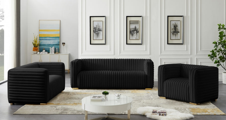 Meridian Furniture - Ravish Velvet Sofa in Black - 640Black-S - GreatFurnitureDeal
