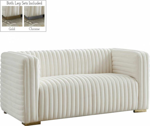 Meridian Furniture - Ravish Velvet Loveseat in Cream - 640Cream-L - GreatFurnitureDeal