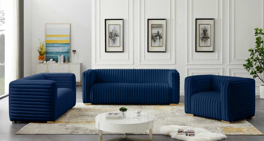 Meridian Furniture - Ravish Velvet Loveseat in Navy - 640Navy-L - GreatFurnitureDeal