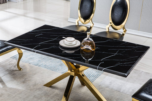 GFD Home - Modern Rectangular Marble Table for Dining Room/Kitchen, 1.02" Thick Marble Top, Gold Finish Stainless Steel Base, Size:63"Lx35"Dx30"H(Not Including Chairs) - GreatFurnitureDeal