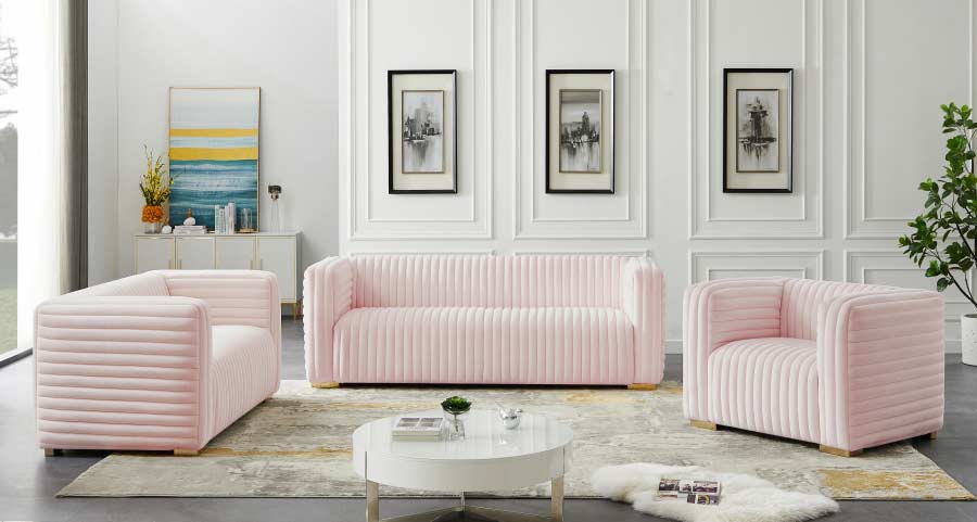 Meridian Furniture - Ravish Velvet Loveseat in Pink - 640Pink-L - GreatFurnitureDeal