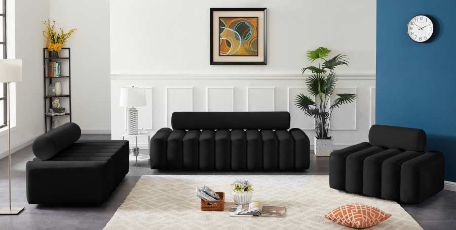 Meridian Furniture - Melody Velvet Sofa in Black -  647Black-S - GreatFurnitureDeal