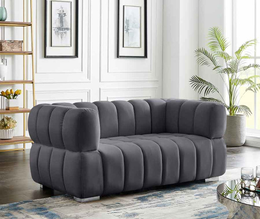 Meridian Furniture - Gwen Velvet Loveseat in Grey - 670Grey-L - GreatFurnitureDeal