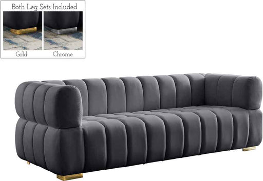 Meridian Furniture - Gwen Velvet Sofa in Grey - 670Grey-S - GreatFurnitureDeal