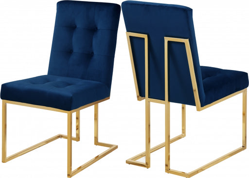 Meridian Furniture - Pierre Velvet Dining Chair in Navy (Set of 2) - 714Navy-C - GreatFurnitureDeal