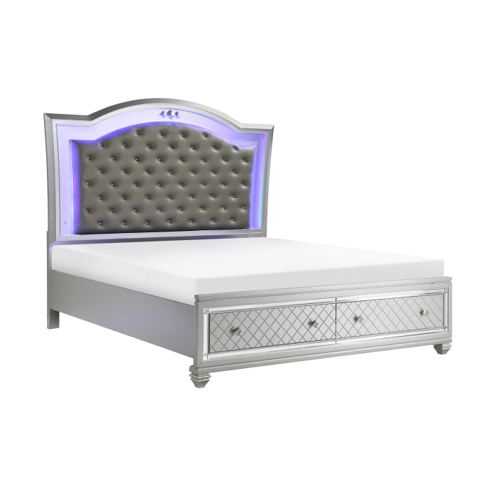 Homelegance - Leesa Queen Platform Bed with Footboard Storage in Silver - 1430-1*